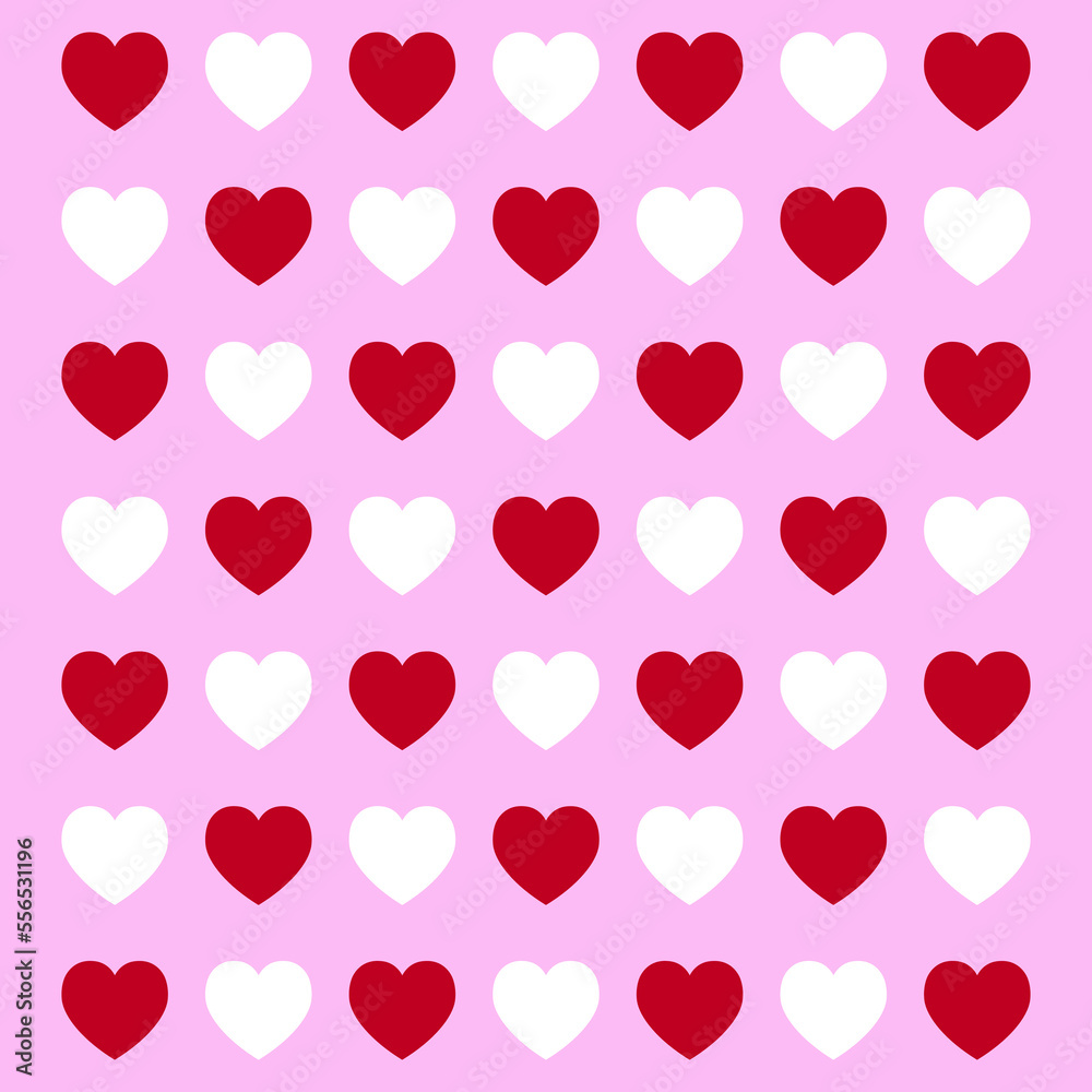 Red and white hearts pattern on pink background