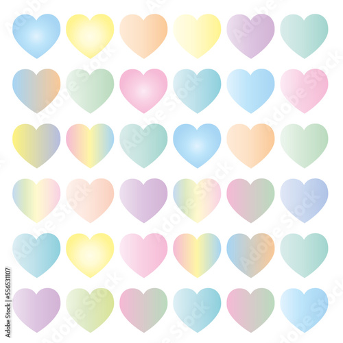 Pattern of hearts of many colors on a white background