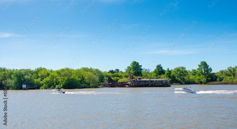 river with blue sky and jungle for vacations south america river with blue sky and jungle for vacations south america