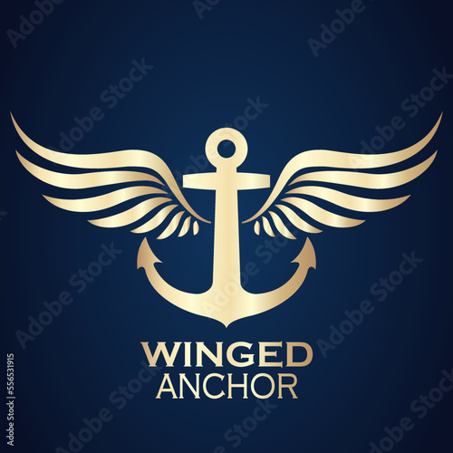 winged anchor golden logo on blue background