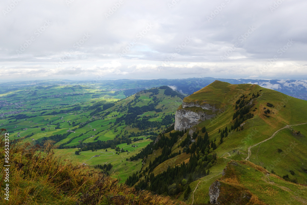 The panorama opening from Hoher Kasten mountain, Appenzell, Switzerland