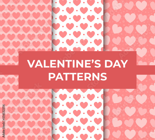 Set Of Valentines Patterns For Package With Hearts In Pink Colors Vector Illustration In Flat Style