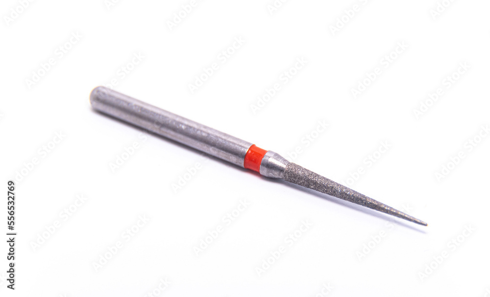 Diamond dental burs in closeup isolated against a white background