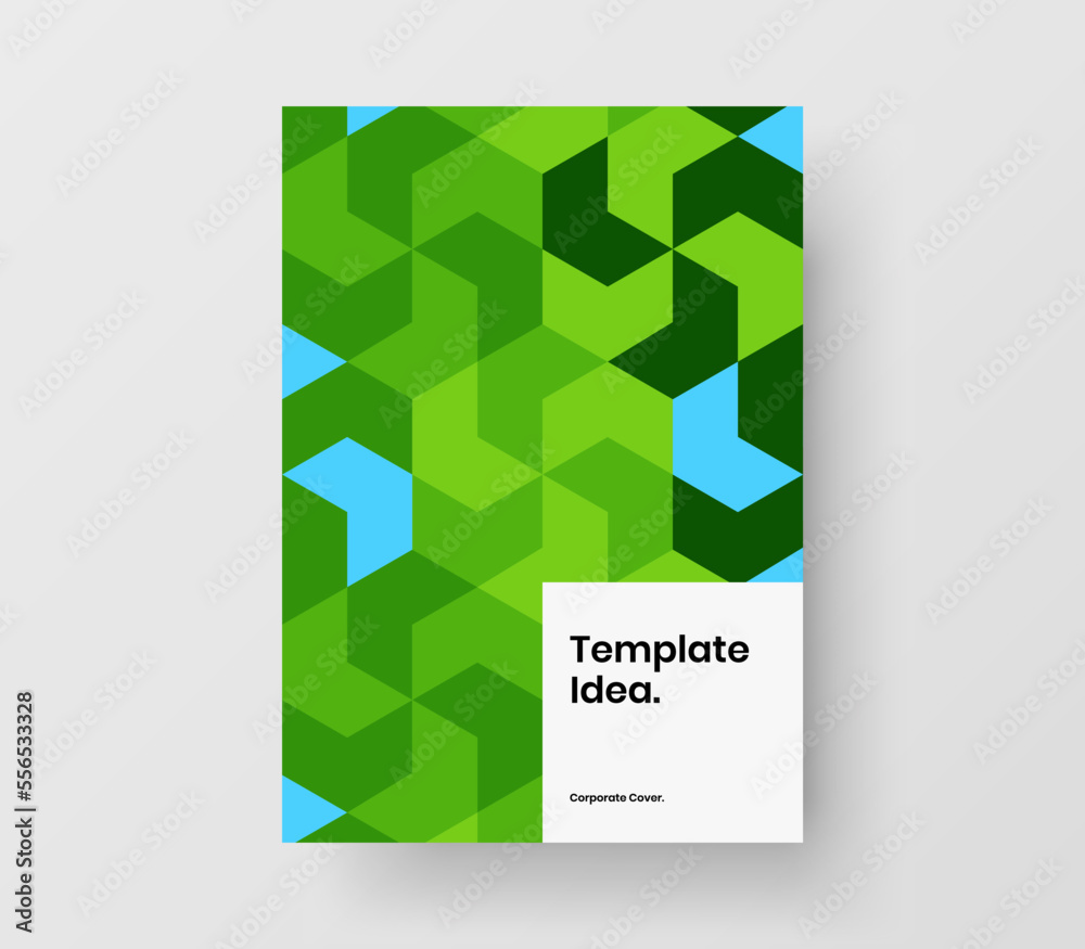 Bright corporate identity A4 vector design layout. Fresh geometric hexagons brochure illustration.