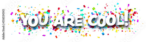 You are cool sign on colorful cut ribbon confetti background.