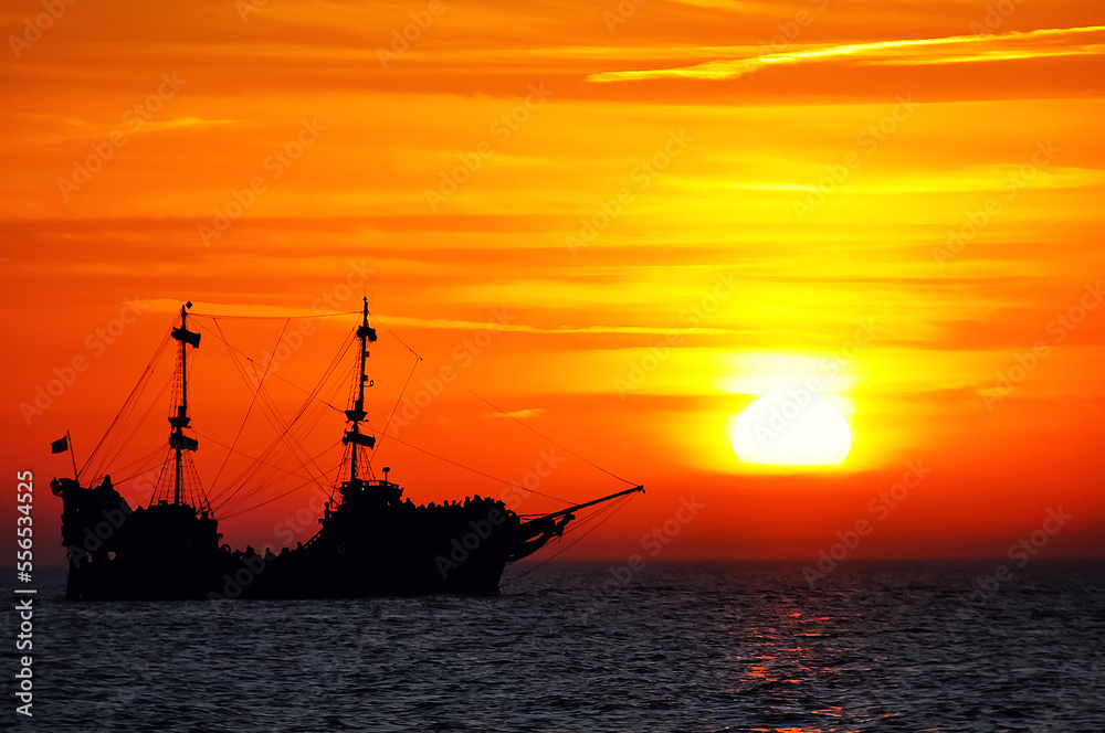 ship at sunset