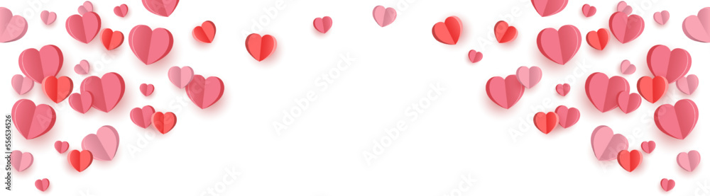 Hearts confetti . Heart png.Pink 3d paper falling hearts .Valentine's Day background. Valentine's day decoration.Hearts frame.Flying hearts.