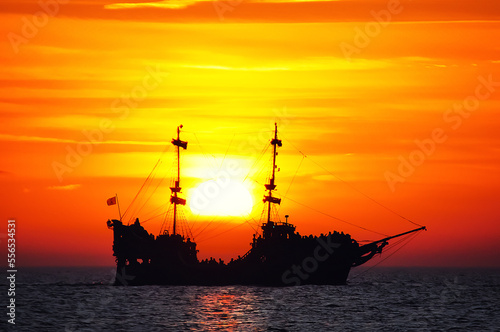 ship in the sunset