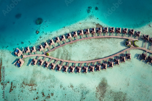 Maldives islands have an island hotel, aerial photography of a hotel on the water