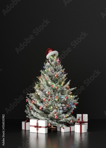 Christmas tree in a hat with gifts
