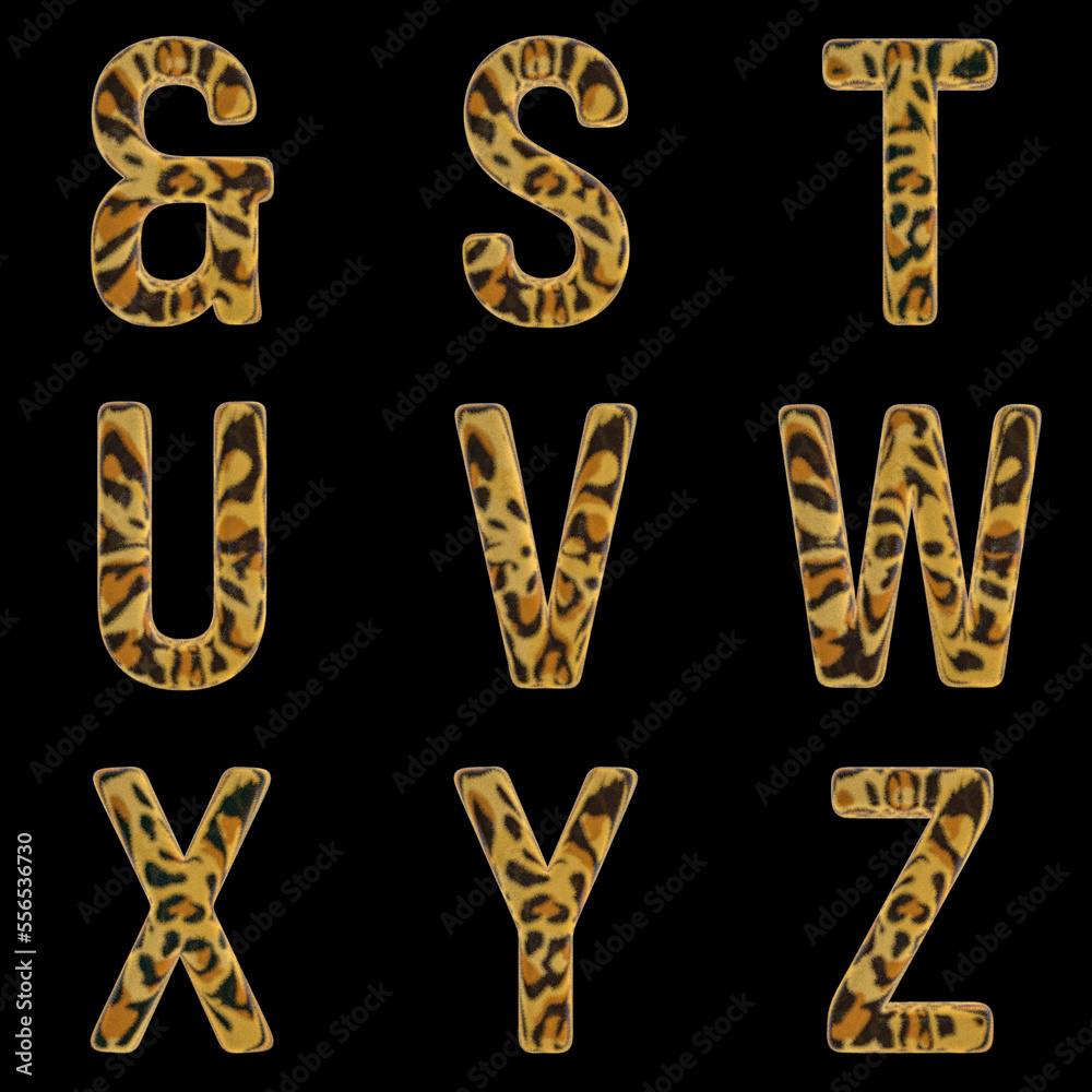 3D Render Set of Tiger Alphabet - Font including Letters,  Numbers and Punctuation Marks