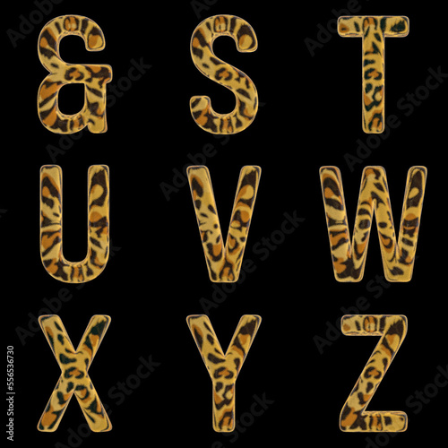 3D Render Set of Tiger Alphabet - Font including Letters,  Numbers and Punctuation Marks
