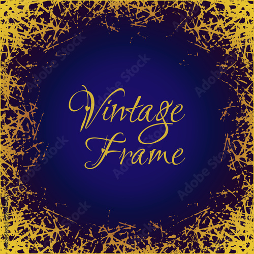 Decorative vintage gold frame. Vector grunge golden border template. Retro luxury invitation, Royal certificate