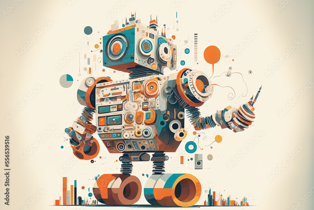 Obraz premium Flat, hand drawn rpa illustrations. Generative AI