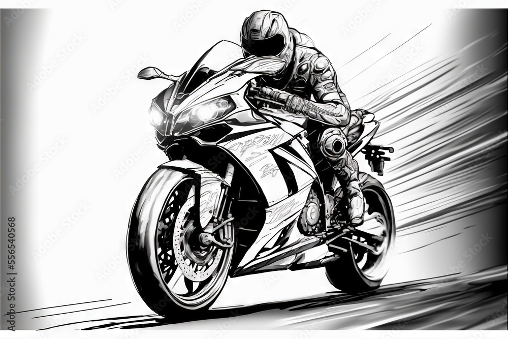 Φωτογραφία a drawing of a person riding a motorcycle on a track with motion blurs behind them and a white background