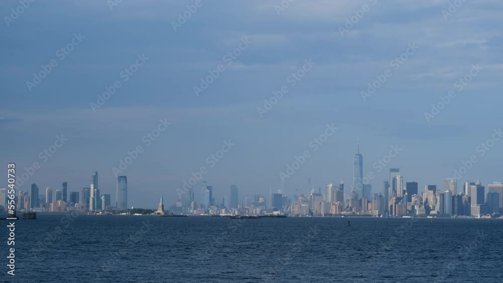 Panoramic views skyline of new york city manhattan historical emblematic buildings from the hudson river	
