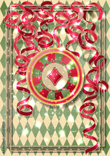 Casino background with poker diamonds chip cards , vector illustration	