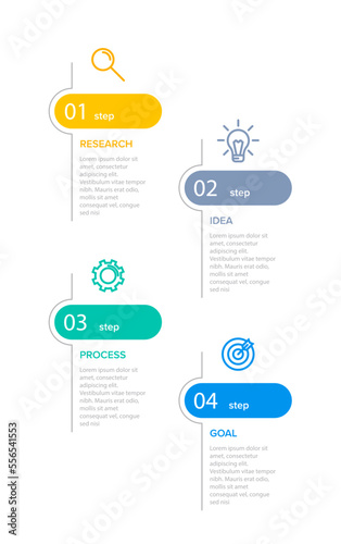 Vertical infographic design with icons and 4 options or steps. Thin line. Infographics business concept. Can be used for info graphics, flow charts, presentations, mobile web sites, printed materials.