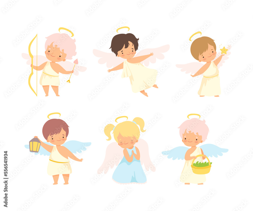 Cute Baby Angels with Nimbus and Wings Vector Set Cute Baby Angels with Nimbus and Wings Vector Set