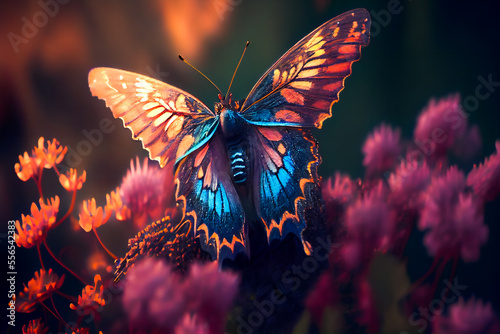 Beautiful butterfly on a flower.  Generative AI © EwaStudio