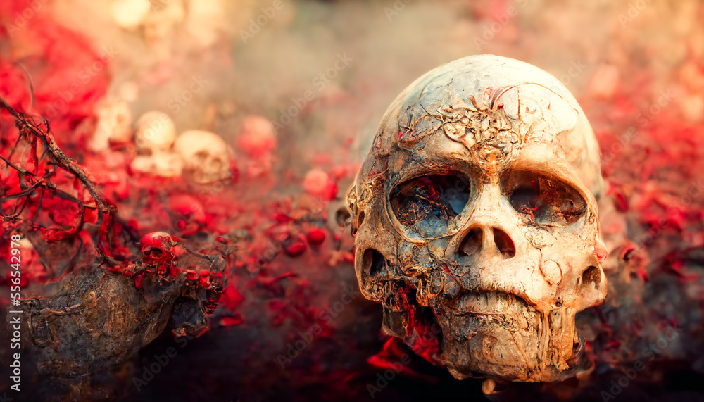 Human Skull. Dark creative art. Image created with Generative AI technology. Human Skull. Dark creative art. Image created with Generative AI technology.