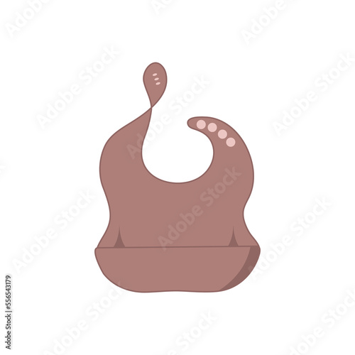 Silicone or plastic baby bib with a pocket. Cute bib for baby feeding. Flat vector illustration.