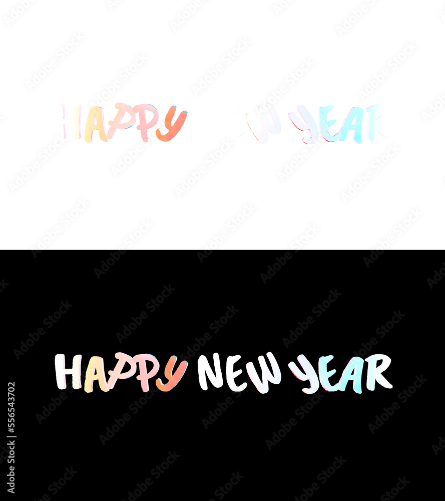 Dancing funny cute Happy New Year text . Happy New Year Card.