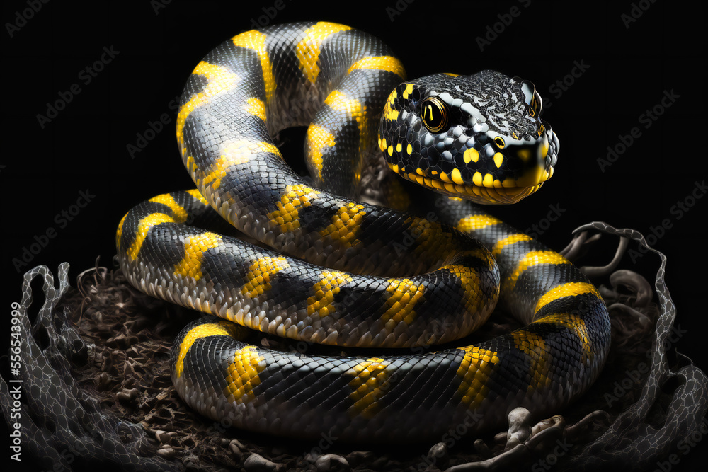 Fototapeta premium close up of a snake on a black background. Generative AI.