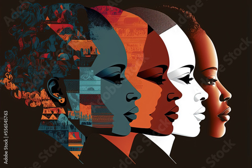 illustration of African-American faces and black ethnicities in empowerment roles. generative ai