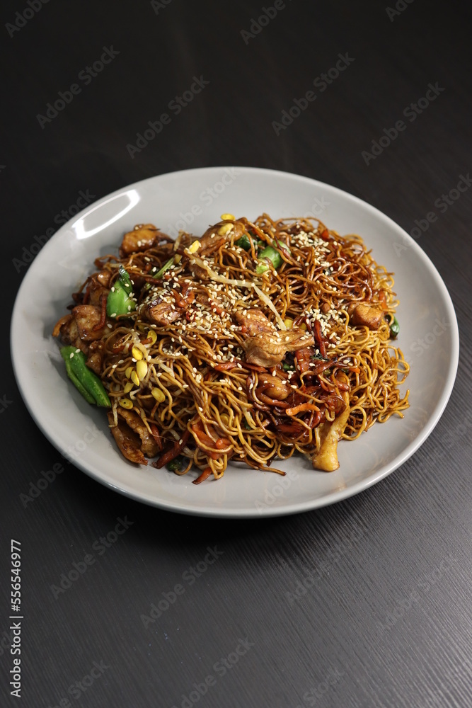 Cantonese Soy Sauce Chow Mein Instant Noodles with Chinese Broccoli