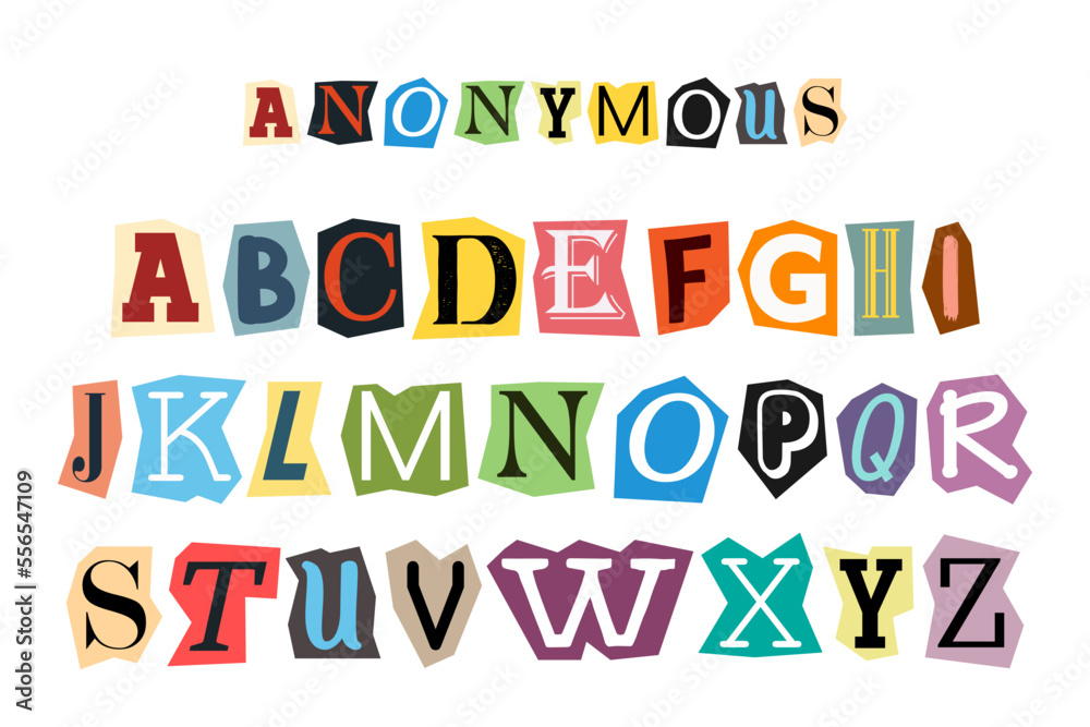 Anonymous color criminal letters cut from newspapers and magazines.