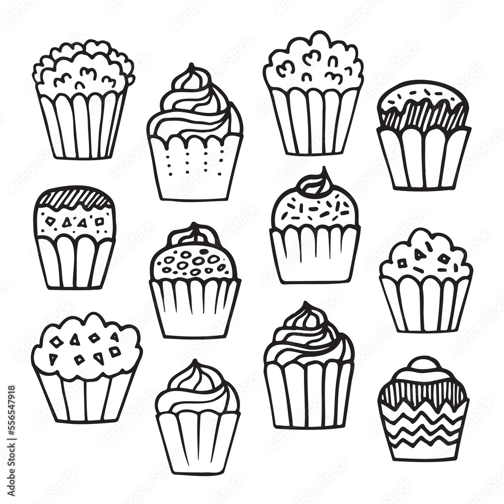 Set of Hand Draw Cupcakes. Vector illustration. Set of Hand Draw Cupcakes. Vector illustration.