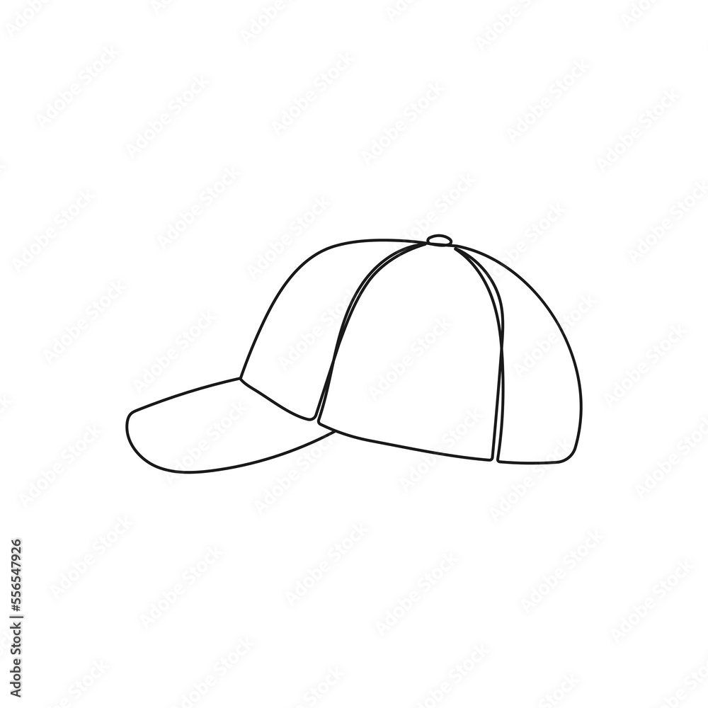 Baseball cap. Sport hat. Travel accessory, hiking clothes. One continuous line drawing. Hand drawn vector illustration. Baseball cap. Sport hat. Travel accessory, hiking clothes. One continuous line drawing. Hand drawn vector illustration.