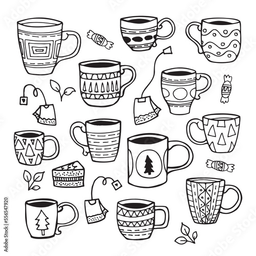 Set of Hand Drawn Tea Cups