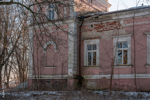 Exterior of an abandoned old historic palace mansion in Poland in Central Europe © Arkadiusz