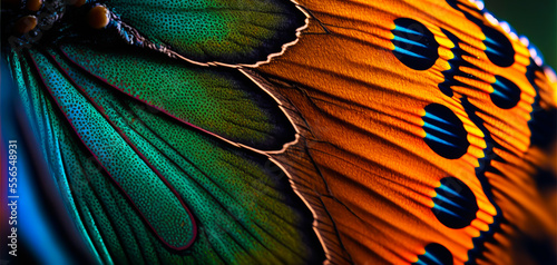Rainbow color dragonfly wings background. Dragonfly wing close up. Dragonfly wing close up texture.