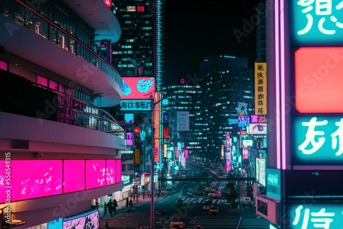 A bright neon light anime Tokyo style megacity at night, generative ai