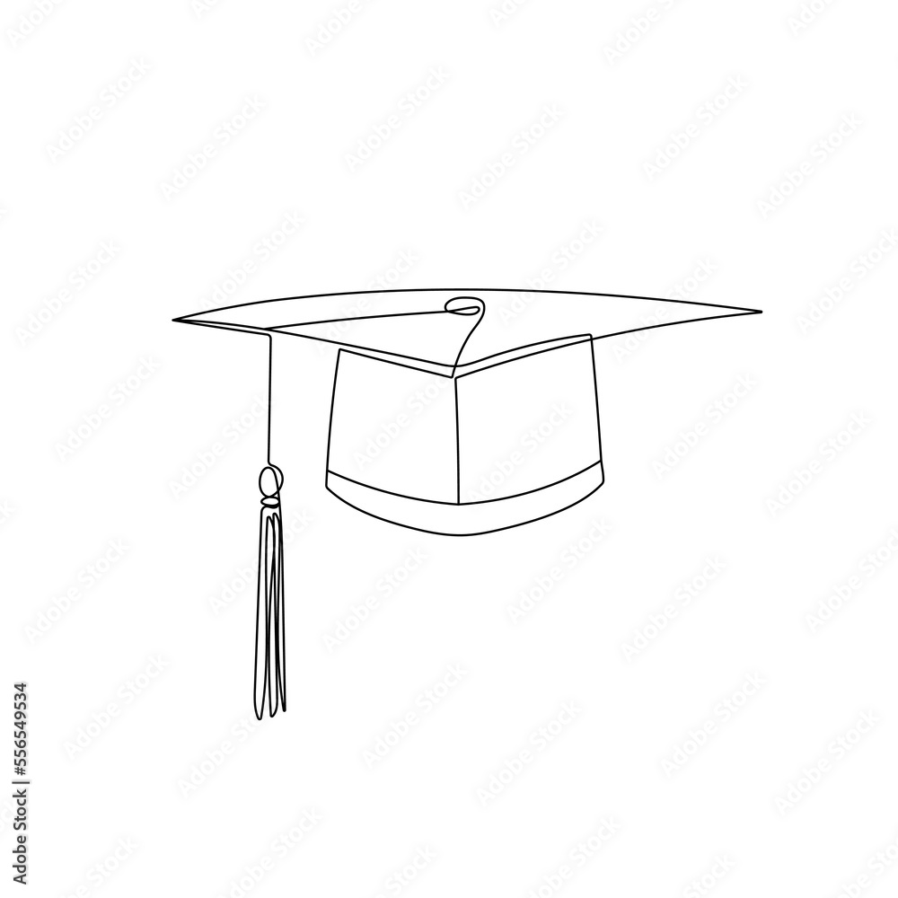 Graduation hat in one line drawing style. Study graduation cap ...