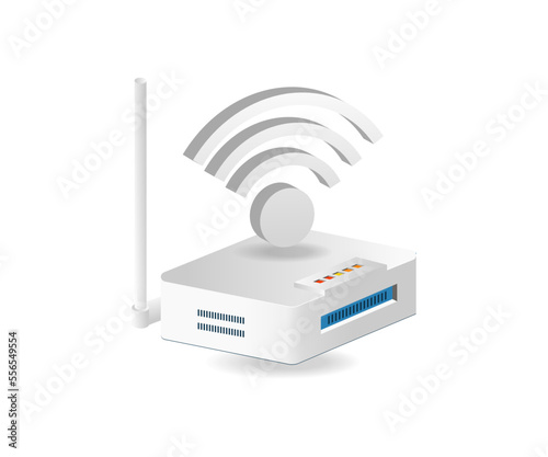 Flat isometric 3d illustration of wifi network router concept