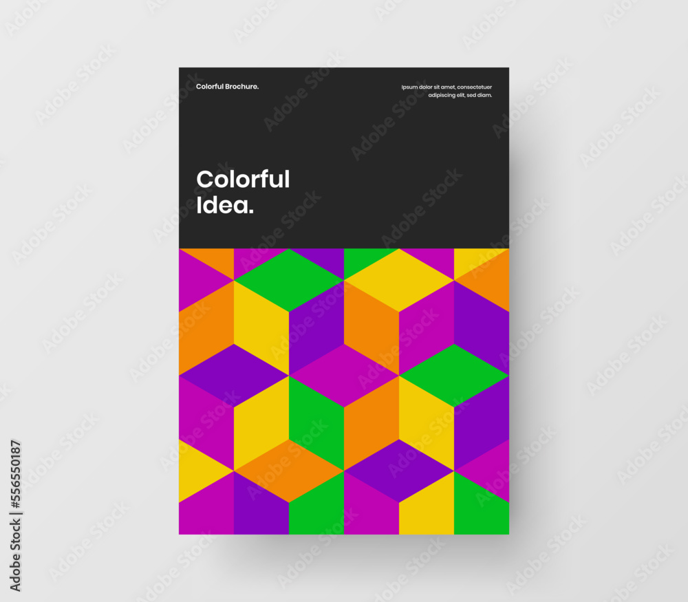 Unique geometric pattern leaflet template. Trendy booklet vector design illustration.