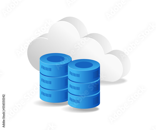 Flat isometric 3d illustration of database concept with cloud server photo