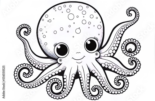 Octopus coloring sheet for kids, free outline art to color. Generative AI