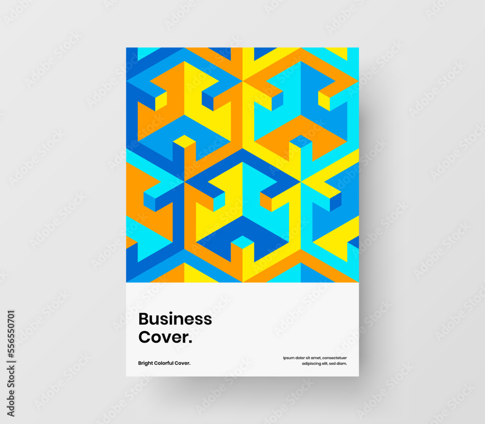 Colorful geometric hexagons corporate brochure template. Multicolored company cover A4 design vector layout.