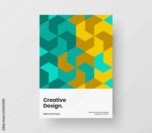 Clean company brochure A4 vector design illustration. Multicolored geometric pattern corporate identity template.