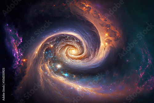 In a spiral galaxy in outer space, there are brilliant stars. Generative AI