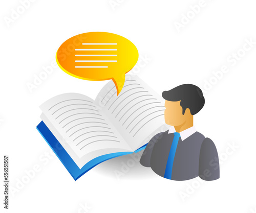 Flat isometric 3d illustration book reading concept