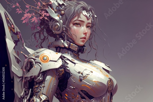 Beauty robot woman. Art. Illustration. Generative AI.