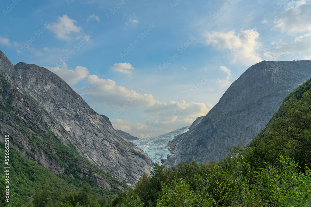 Glacier Briksdal, Norway, National park Jostedalsbreen mountain landscape.