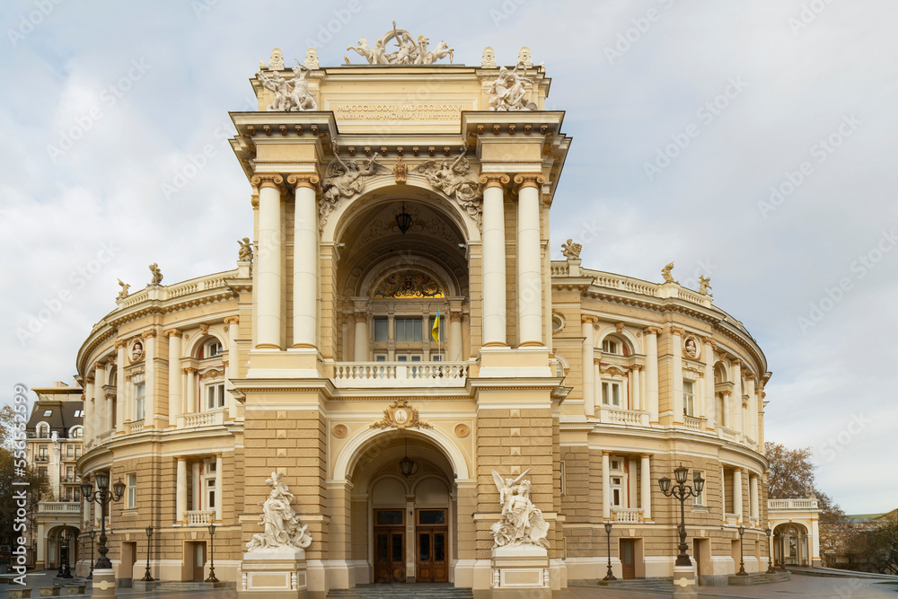Odessa Opera and Ballet Theatre building facade architectural view, Ukraine
