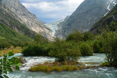 Glacier melting stream, Norway, National park Jostedalsbreen mountain landscape view. © Travel Faery
